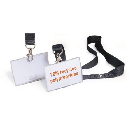 DURABLE Névkitűző, nyakbaakasztóval, 54x90 mm, DURABLE "CLICK FOLD", áttetsző