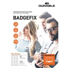  DURABLE Névkitűző, textil, öntapadó, 40x75 mm, DURABLE "Badgefix", fehér