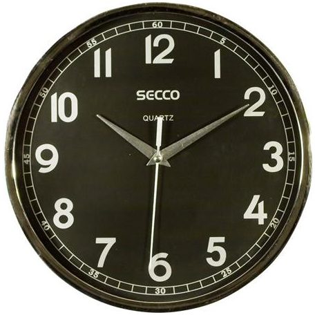 SECCO Falióra, 24,5 cm, fekete számlap,   SECCO, króm színű keretes