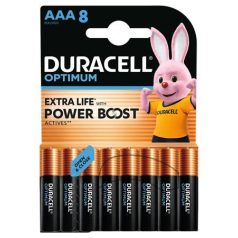   DURACELL Elem, AAA mikro, 8 db, műanyagmentes, DURACELL "Optimum"