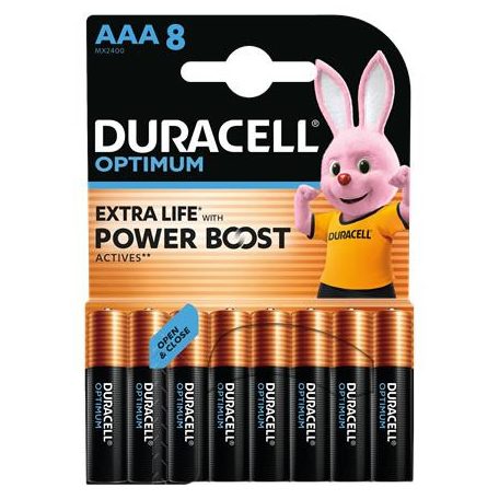 DURACELL Elem, AAA mikro, 8 db, műanyagmentes, DURACELL "Optimum"