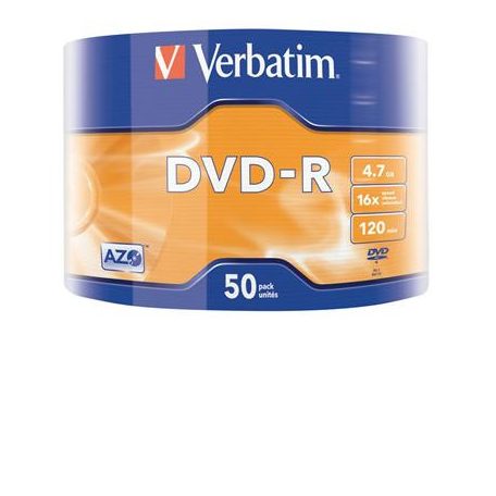 VERBATIM DVD-R lemez, 4,7GB, 16x, 50 db, zsugor csomagolás, VERBATIM
