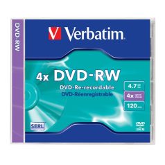   VERBATIM DVD+RW lemez, újraírható, 4,7GB, 4x, 1 db, normál tok, VERBATIM