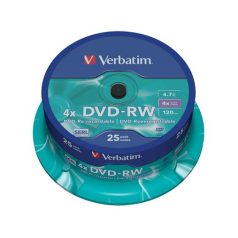  VERBATIM DVD-RW lemez, újraírható, 4,7GB, 4x, 25 db, hengeren, VERBATIM