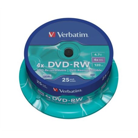 VERBATIM DVD-RW lemez, újraírható, 4,7GB, 4x, 25 db, hengeren, VERBATIM