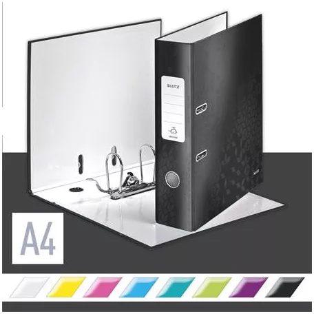 LEITZ Iratrendező, 80 mm, A4, karton, LEITZ "180 Wow", fekete
