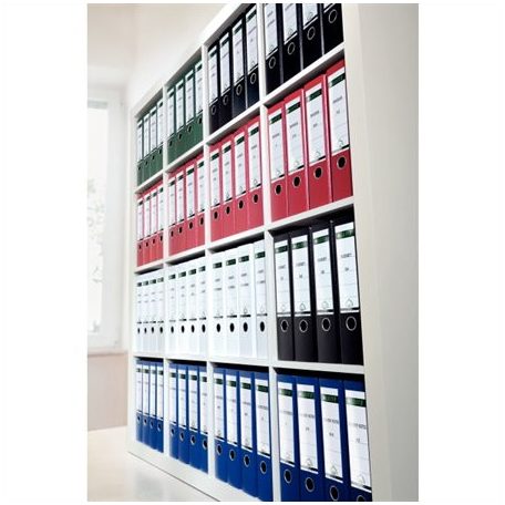 LEITZ Iratrendező, 80 mm, A4, PP/karton, élvédő sínnel, LEITZ "180", piros