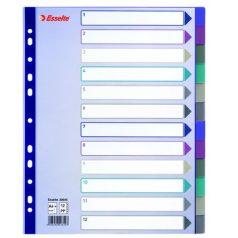   ESSELTE Regiszter, műanyag, A4 Maxi, 12 részes, ESSELTE, színes