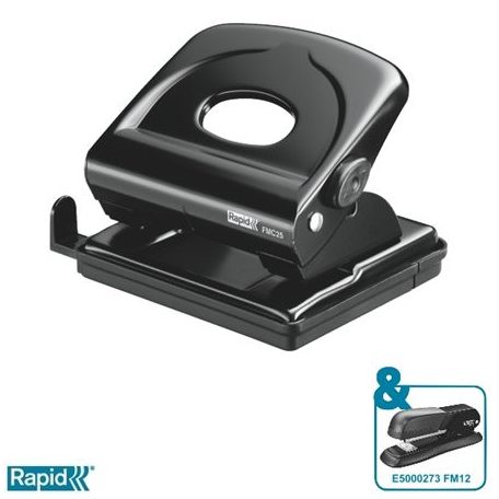 RAPID Lyukasztó, kétlyukú, 25 lap, fém, RAPID "FMC25", fekete