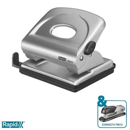 RAPID Lyukasztó, kétlyukú, 25 lap, fém, RAPID "FMC25", ezüstmetál