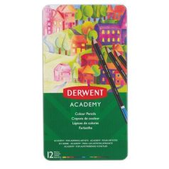   DERWENT Színes ceruza készlet, fém doboz, DERWENT "Academy", 12 különböző szín