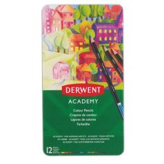   DERWENT Színes ceruza készlet, fém doboz, DERWENT "Academy", 12 különböző szín