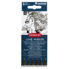   DERWENT Tűfilc szett, 0,05/0,1/0,2/ 0,3/0,5/0,8 mm, DERWENT "Line Marker", fekete
