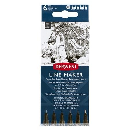 DERWENT Tűfilc szett, 0,05/0,1/0,2/ 0,3/0,5/0,8 mm, DERWENT "Line Marker", fekete