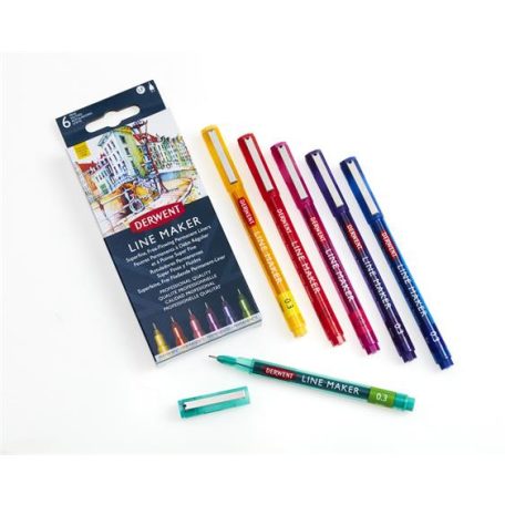 DERWENT Tűfilc készlet, 0,3 mm, DERWENT "Line Marker", 6 különböző szín