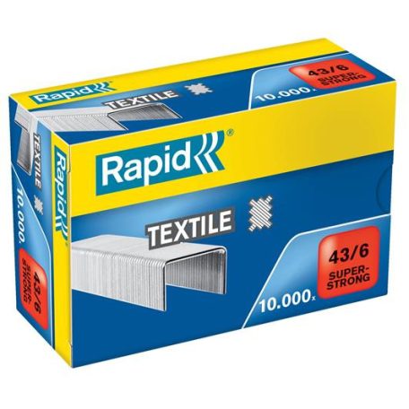 RAPID Tűzőkapocs, 43/6, horganyzott, textil, RAPID "Superstrong"