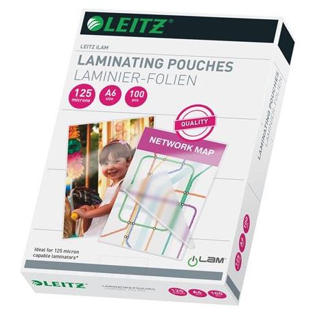 LEITZ Meleglamináló fólia, 125 mikron, A6, fényes, LEITZ "iLam"