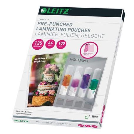 LEITZ Meleglamináló fólia, 125 mikron, A4, fényes, lefűzhető, LEITZ "Standard"