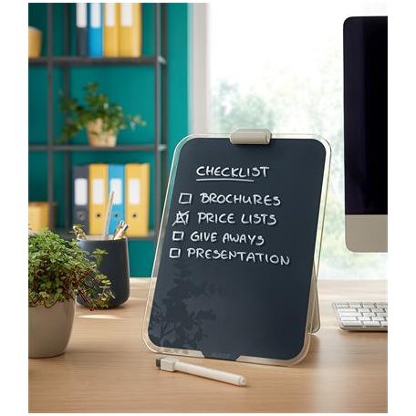 LEITZ Üvegtábla, törölhető, asztali, A4, LEITZ "Cosy", bársonyszürke