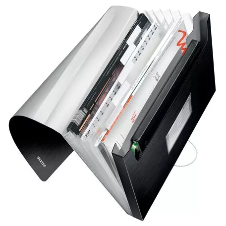 LEITZ Harmonikamappa, A4, PP, 6 rekeszes, LEITZ "Style", szaténfekete