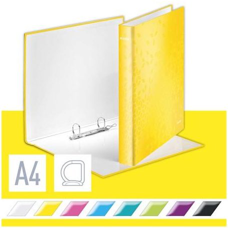 LEITZ Gyűrűs könyv, 2 gyűrű, D alakú, 40 mm, A4 Maxi, karton, LEITZ "Wow", sárga