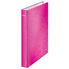   LEITZ Gyűrűs könyv, 2 gyűrű, D alakú, 40 mm, A4 Maxi, karton, LEITZ "Wow", rózsaszín