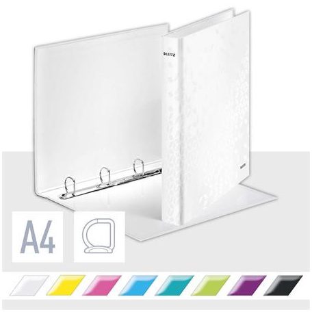 LEITZ Gyűrűs könyv, 4 gyűrű, D alakú, 40 mm, A4 Maxi, karton, LEITZ "Wow", fehér