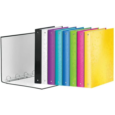 LEITZ Gyűrűs könyv, 4 gyűrű, D alakú, 40 mm, A4 Maxi, karton, LEITZ "Wow", fehér