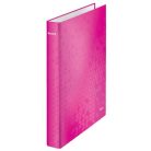 LEITZ Gyűrűs könyv, 4 gyűrű, D alakú, 40 mm, A4 Maxi, karton, LEITZ "Wow", rózsaszín