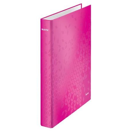 LEITZ Gyűrűs könyv, 4 gyűrű, D alakú, 40 mm, A4 Maxi, karton, LEITZ "Wow", rózsaszín
