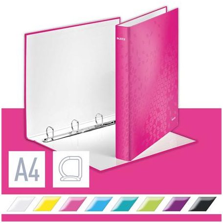 LEITZ Gyűrűs könyv, 4 gyűrű, D alakú, 40 mm, A4 Maxi, karton, LEITZ "Wow", rózsaszín