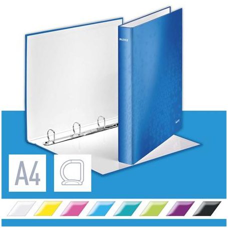 LEITZ Gyűrűs könyv, 4 gyűrű, D alakú, 40 mm, A4 Maxi, karton, LEITZ "Wow", kék