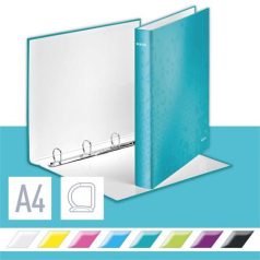   LEITZ Gyűrűs könyv, 4 gyűrű, D alakú, 40 mm, A4 Maxi, karton, LEITZ "Wow", jégkék