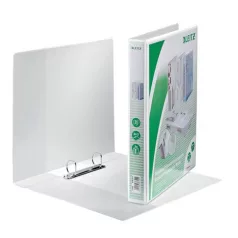   LEITZ Gyűrűs könyv, panorámás, 2 gyűrű, D alakú, 44 mm, A4 Maxi, PP, LEITZ, fehér