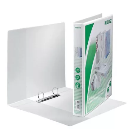 LEITZ Gyűrűs könyv, panorámás, 2 gyűrű, D alakú, 44 mm, A4 Maxi, PP, LEITZ, fehér