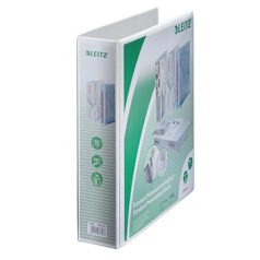   LEITZ Gyűrűs könyv, panorámás, 4 gyűrű, D alakú, 77 mm, A4 Maxi, PP, LEITZ, fehér