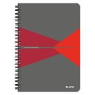 LEITZ Spirálfüzet, A5, kockás, 90 lap, laminált karton borító, LEITZ "Office", szürke-piros