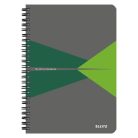 LEITZ Spirálfüzet, A5, kockás, 90 lap, laminált karton borító, LEITZ "Office", szürke-zöld
