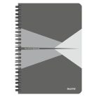 LEITZ Spirálfüzet, A5, kockás, 90 lap, laminált karton borító, LEITZ "Office", szürke