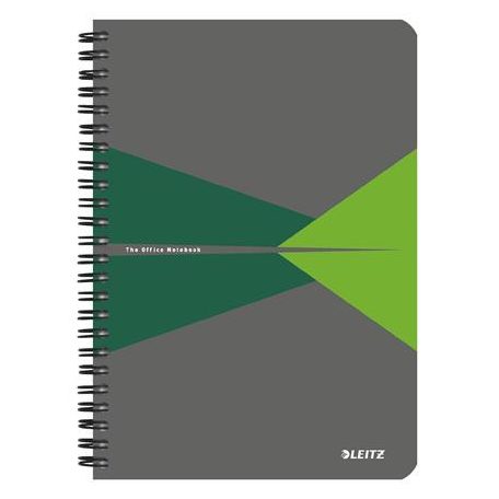 LEITZ Spirálfüzet, A5, vonalas, 90 lap, laminált karton borító, LEITZ "Office", szürke-zöld