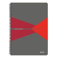   LEITZ Spirálfüzet, A4, kockás, 90 lap, PP borító, LEITZ "Office", szürke-piros