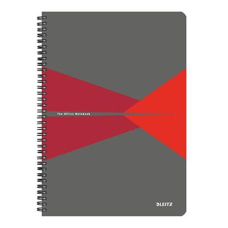 LEITZ Spirálfüzet, A4, kockás, 90 lap, PP borító, LEITZ "Office", szürke-piros