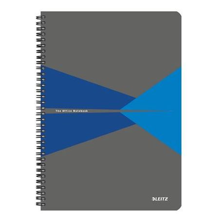 LEITZ Spirálfüzet, A4, vonalas, 90 lap, PP borító, LEITZ "Office", szürke-kék