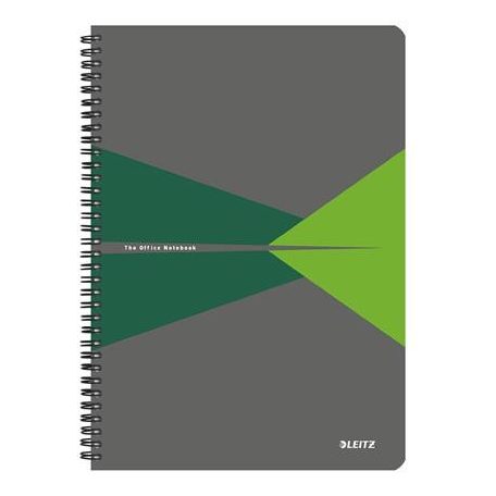 LEITZ Spirálfüzet, A4, vonalas, 90 lap, PP borító, LEITZ "Office", szürke-zöld