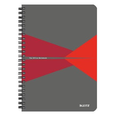 LEITZ Spirálfüzet, A5, kockás, 90 lap, PP borító, LEITZ "Office", szürke-piros