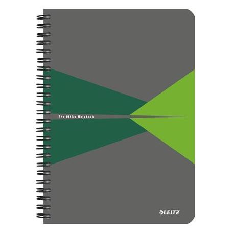 LEITZ Spirálfüzet, A5, kockás, 90 lap, PP borító, LEITZ "Office", szürke-zöld