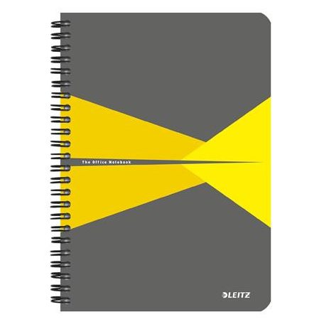 LEITZ Spirálfüzet, A5, vonalas, 90 lap, PP borító, LEITZ "Office", szürke-sárga