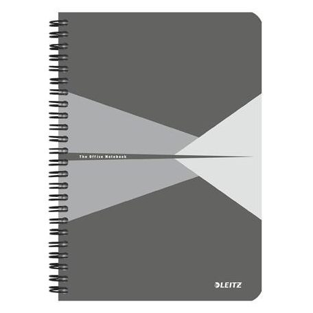 LEITZ Spirálfüzet, A5, vonalas, 90 lap, PP borító, LEITZ "Office", szürke