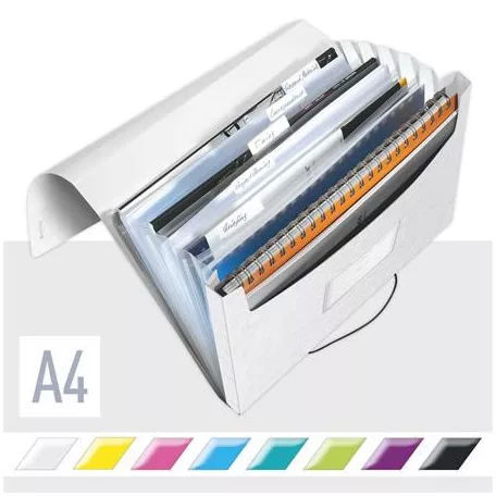 LEITZ Harmonikamappa, A4, PP, 6 rekeszes, LEITZ "Wow", fehér