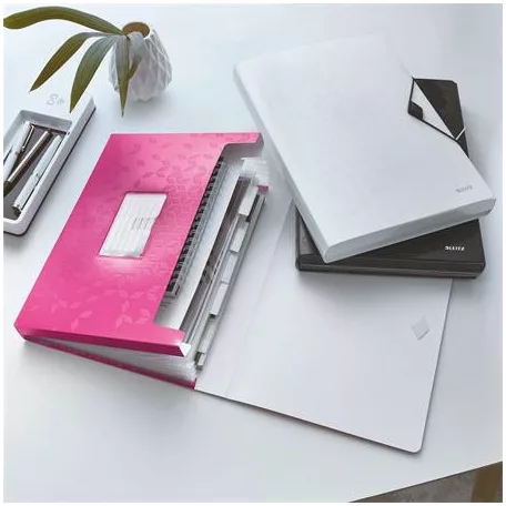 LEITZ Harmonikamappa, A4, PP, 6 rekeszes, LEITZ "Wow", rózsaszín